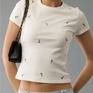 American Eagle Outfitters White Embroidered BabyTee. Martini glasses size Large